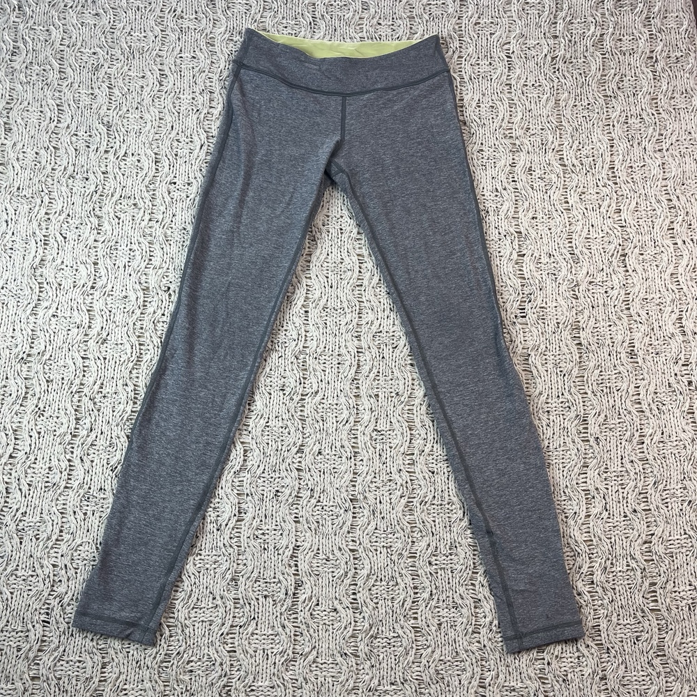 Ivivva Leggings Kids 12 Heather Gray Polyester Blend Wide Contrast Waistband